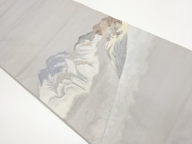 JAPANESE FUKURO OBI / TSUMUGI / WOVEN DISTANT MOUNTAINS